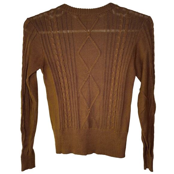 Peruvian‎ Connection Women's Small Sweater Brown Cable Knit Crewneck Pima Cotton - Picture 2 of 6